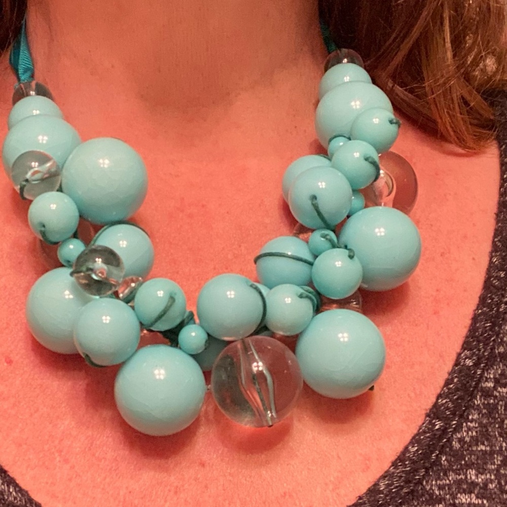 Blue & Clear Lucite Bubble Statement Necklace Set